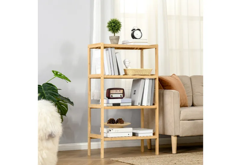 HOMCOM HOMCOM Standregal Badregal mit 4 Ebenen, Bambusregal, Küchenregal, für Bad Küche Wohnzimmer Schlafzimmer 1-tlg., Bambus Natur 62 x 33 x 112 cm, Beige, – Produktbild 1 von 4