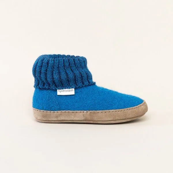 Gottstein Gottstein Kinder Hüttenschuh Alpine Boot LE - Aus reiner Bio-Schafwolle für Jungen & Mädchen mit Ledersohle, Blau, – Produktbild 4 von 6
