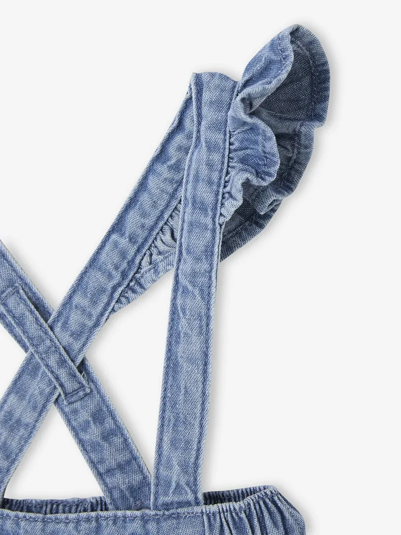 Vertbaudet Jeansrock mit verstellbaren Träger und Volants Mädchen, Blue stone, – Produktbild 2 von 3