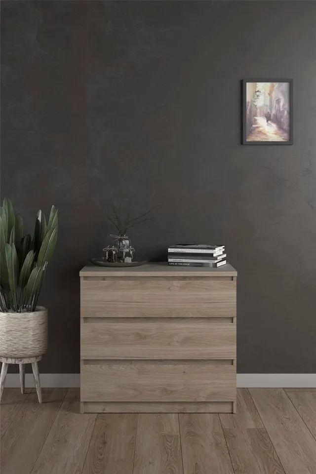 Home affaire Kommode Naia - 3 Schubladen mit griffloser Front, Made in Denmark (Breite: 77 cm, mehrere Farben), Viel Stauraum, zeitloses & skandinavisches Design, Metallgleiter, Braun, – Produktbild 5 von 8