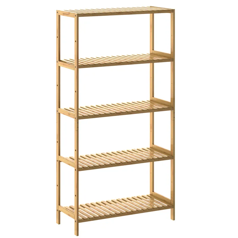 Casaria® Standregal Badregal Bambus 130x60x26cm Ablagen höhenverstellbar, Braun, – Produktbild 2 von 2