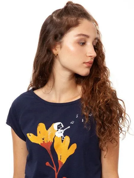 FellHerz FellHerz Damen T-Shirt Gitarrenmädchen Bio Fair, Midnight (dunkelblau), – Produktbild 4 von 4