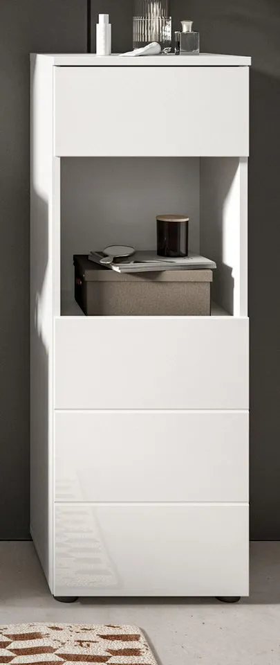Inn.Furn Badkommode Larik (Badschrank in weiß Hochglanz, 38 x 106 cm), mit Vollauszug-Schubkasten, Weiß, – Produktbild 3 von 5