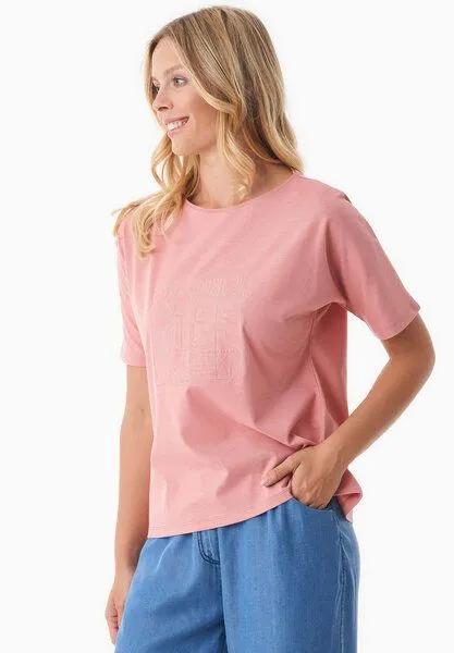 ORGANICATION ORGANICATION T-Shirt aus Bio-Baumwolle mit Stickerei, Rosa(flamingo pink), – Produktbild 4 von 4