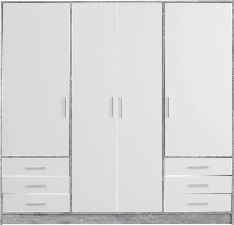 FORTE Kleiderschrank Jupiter, Made in Europe, mit 6 Schubladen, Stauraum (Maße B/H/T ca. 207/200 cm/60) Stauraum, 2 Breiten, 4 Farben, Schubladen, variable Einlegeböden, Weiß, – Produktbild 3 von 8