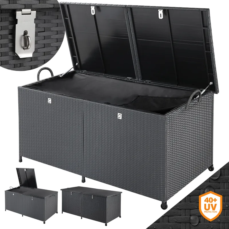 Casaria® Casaria® Gartenbox Polyrattan 625L wetterfest abschließbar mit Rollen, Schwarz, – Produktbild 1 von 2
