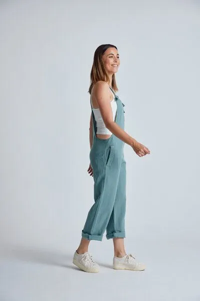 Flax and Loom Flax and Loom Leinen Latzhose Mary Lou, Retro blue (grün), – Produktbild 3 von 8
