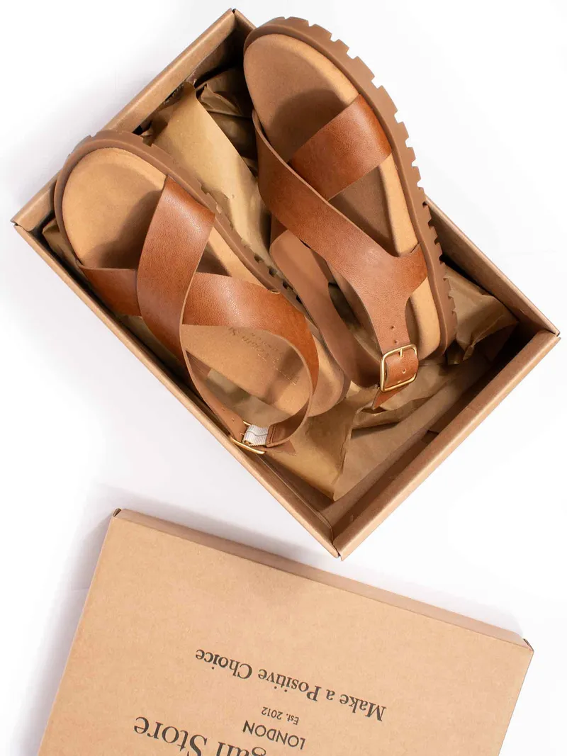 Will's Vegan Store Will's Vegan Store Damen vegan Sandalen Cross Over Fußbett Tan, Hellbraun, – Produktbild 2 von 2