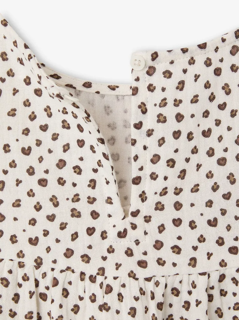 Vertbaudet Kurzärmeliges Kleid mit Volantärmeln Mädchen leo, Beige leo, – Produktbild 4 von 4