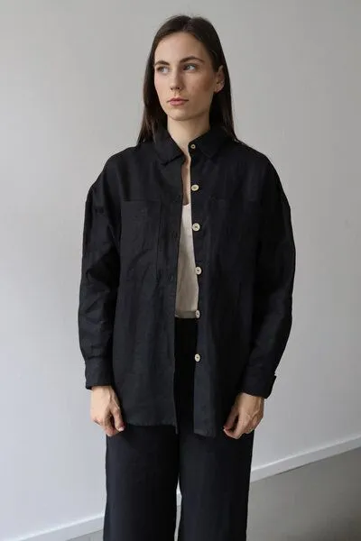 gust. gust. Damen Oversized Hemdbluse aus Leinen - Oversized linen shirt - 100% Bio-Leinen, Black (schwarz), – Produktbild 3 von 4