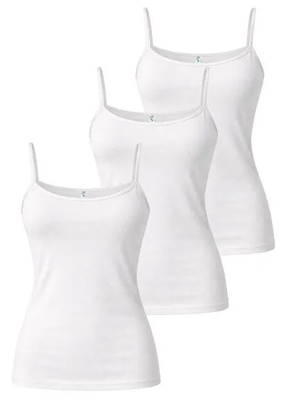 Haasis Bodywear Haasis Bodywear Damen Spaghetti Top, Glanzeinfass, 3er Pack, Bio Baumwolle, Weiss, – Produktbild 1 von 4