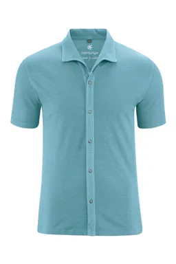 HempAge Hempage Herren vegan Jersey Piqué-Shirt Wave Blau – Produktbild 1 von 1