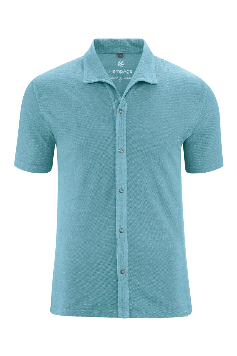 HempAge Hempage Herren vegan Jersey Piqué-Shirt Wave Blau, Blau, – Produktbild 1 von 1