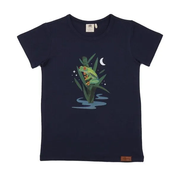 Walkiddy Kinder T-Shirt GOTS zertifiziert Bio-Baumwolle Dunkelblau Froschmotiv Kurzarm – Walkiddy – Produktbild 1 von 2