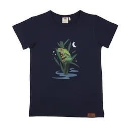 Walkiddy Kinder T-Shirt GOTS zertifiziert Bio-Baumwolle Dunkelblau Froschmotiv Kurzarm – Walkiddy – Produktbild 1 von 1