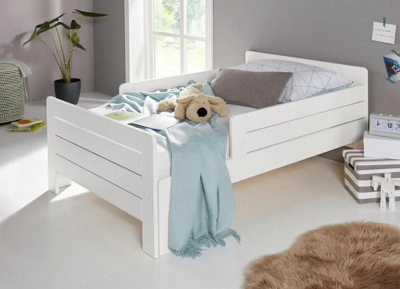 OTTO home Funktionsbett "LOTTE " Kinderbett mit Rausfallschutz, Schublade optional, Mitwachsend, FSC® zertifiziertes Massivholz, Weiß, – Produktbild 2 von 5