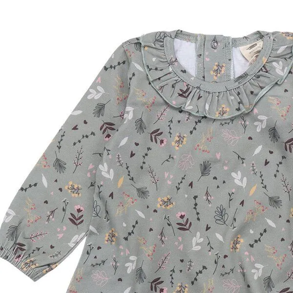 Walkiddy Kinder Bluse GOTS-zertifiziert aus Bio-Baumwolle grün mit Tiny-Flowers und Rüschen – Walkiddy, Grün, – Produktbild 3 von 3