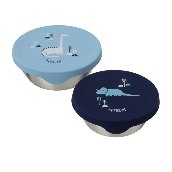 Fresk Snackbox-Set für Kinder – 2 Edelstahldosen mit Silikondeckel, Dino, – Produktbild 1 von 2