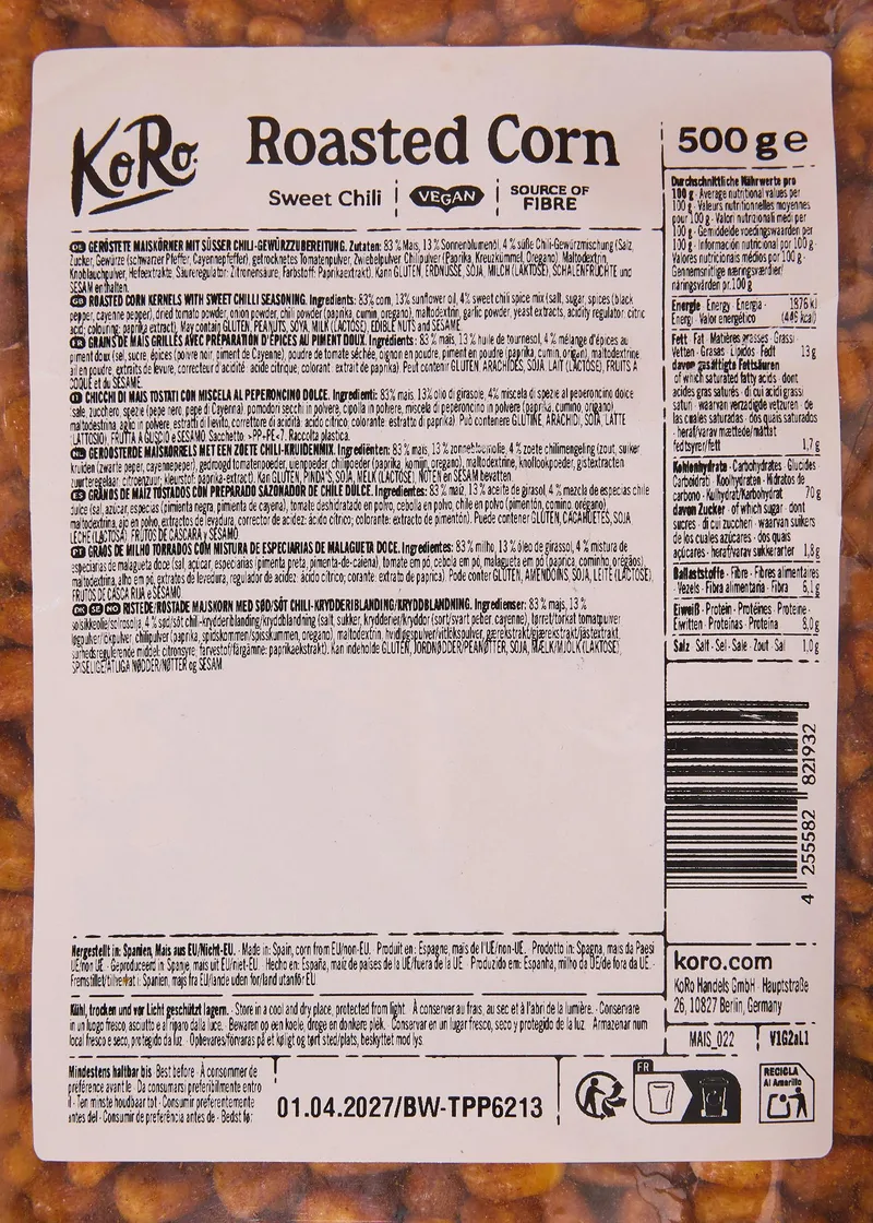 KoRo Geröstete Maiskörner Sweet Chili | 500 g – Produktbild 5 von 5