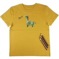 MelaDi Meladi Kinder Shirt aus Biobaumwolle - Dino auf Ocre Gelb – Produktbild 1 von 1