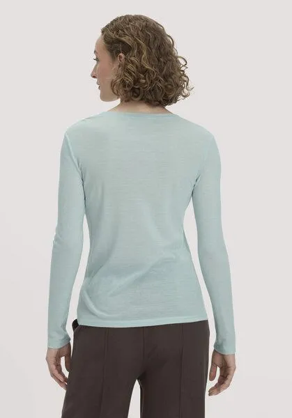 hessnatur hessnatur Longsleeve Slim aus Bio-Schurwolle und TENCEL Lyocell, Polargrün, – Produktbild 2 von 4