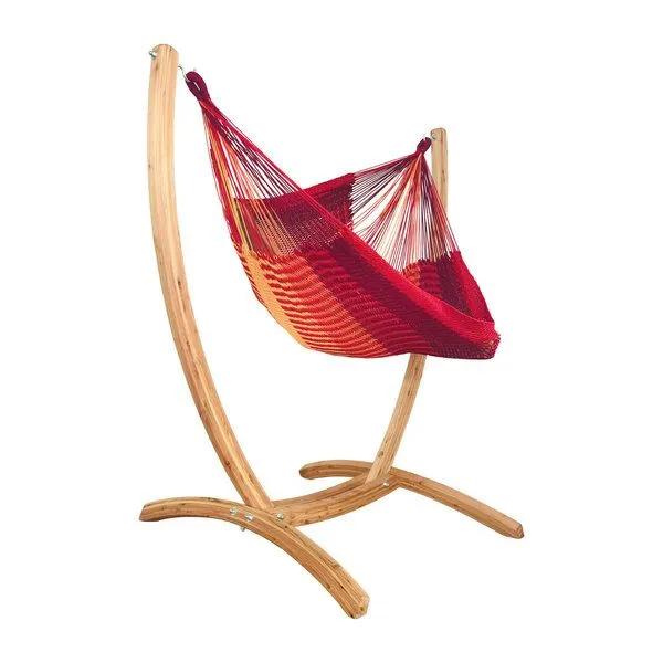 MacaMex MacaMex Hängesessel SET – Uve Holzständer mit Vela Netzhängesessel, Sunset-rot, – Produktbild 1 von 4