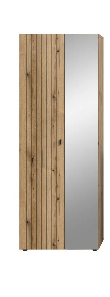 furnling Garderobenschrank Stalon ausziehbare Kleiderstange, Rillenfräsung in Paneeloptik, Höhe 192 cm, Braun, – Produktbild 3 von 5