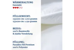 Paradies Paradies Kunstfaserbettdecke Runa, Füllung: 100% Polyester, Bezug: 100% Baumwolle, extra voluminöse & kuschelige Ganzjahresbettdecke, vegane Daunendecke – Produktbild 1 von 1