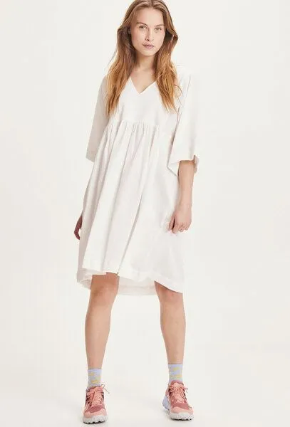 KnowledgeCotton Apparel KnowledgeCotton Apparel Midi Kleid - HEATHER cotton crepe A-shape dress - aus Bio-Baumwolle, Weiß (snow white), – Produktbild 2 von 4