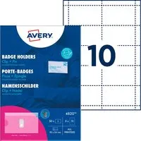 Avery Zweckform Avery Zweckform 50 Namensschilder mit Hülle, Clip+Pin, 90 x 54 mm – Produktbild 1 von 1