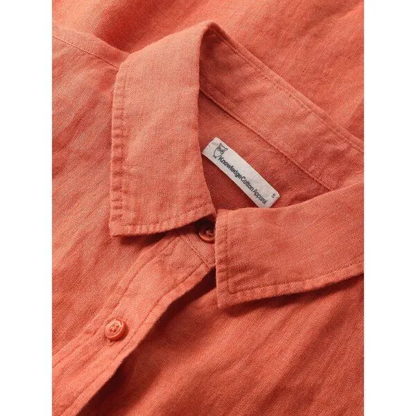 KnowledgeCotton Apparel KnowledgeCotton Apparel ASTER faltbares Kurzarm-Leinenhemd - Bio-Leinen - GOTS/Vegan, Orange (langoustino), – Produktbild 2 von 3
