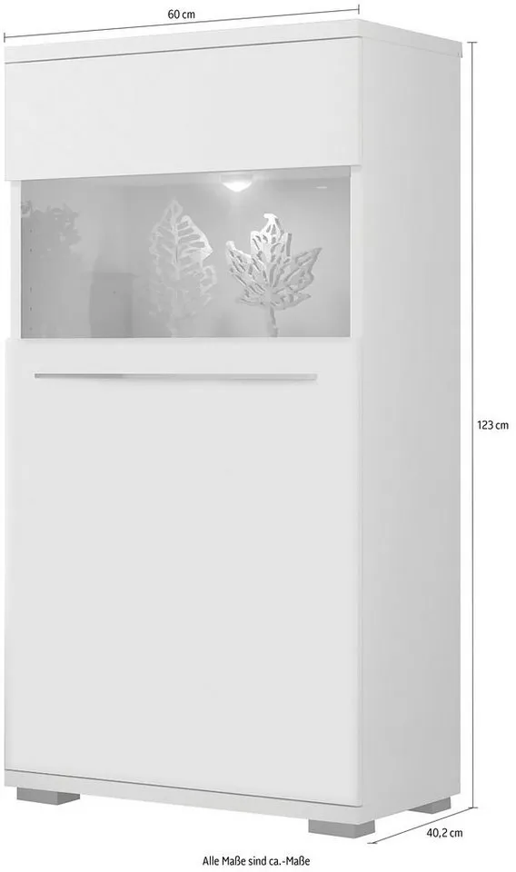 OTTO home Highboard Piano Vitrine (H/B/T): 123/60/40,2cm), UV lackiert, Soft-Close Funktion, Weiß, – Produktbild 4 von 5