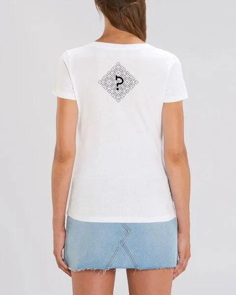 Human Family Human Family Bio Damen T-Shirt mit V-Ausschnitt "Evolution - Geo Questionmark", Weiss, – Produktbild 2 von 3