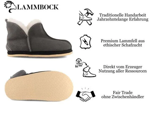 Lammbock Lammbock Kinder Lammfell Hausschuhe Stiefel Shearlock mit Outdoorsoohle, Grau, – Produktbild 3 von 4