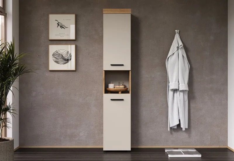 trendteam Hochschrank Badhochschrank Evoke Oak Melamin & Kaschmir B/H/T: 36 / 184 / 31 cm, Braun, – Produktbild 1 von 3