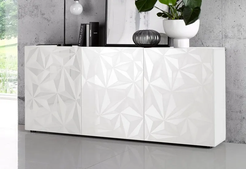 Home affaire Sideboard Prisma Breite 181, Kommode 3 Türen, Anrichte, Front mit elegantem Siebdruck, grifflos, viel Stauraum, Weiß, – Produktbild 1 von 5