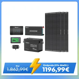 Renogy DE 3,84 kWh Wohnmobil Power Solaranlage| 2000W Wechselrichter, 50A Batterladegerät - inkl. 0% MwSt. / mit 3 Stück 200W Shadow Flux Solarmodule – Produktbild 1 von 1
