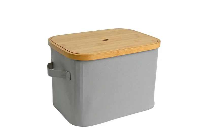 ESTEXO Aufbewahrungssystem Faltbarer Bambuskorb Aufbewahrungsbox Hellgrau 35x25x24 cm Aufbewahr, Grau, – Produktbild 2 von 5