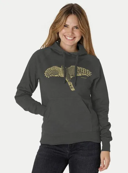 Peaces.bio - handbedruckte Biomode Peaces.bio - handbedruckte Biomode Bio-Hoodie Sperber Damen, Graphitgrau, – Produktbild 2 von 3