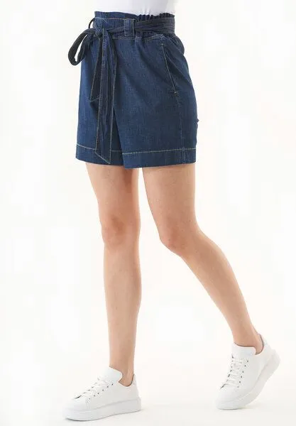 ORGANICATION ORGANICATION Paperbag-Shorts aus Bio-Baumwolle in Denim-Optik, Blue, – Produktbild 3 von 4