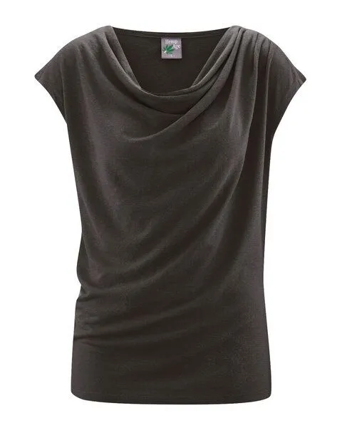 HempAge HempAge Wasserfallausschnitt Top Hanf/Biobaumwolle, Black (schwarz), – Produktbild 2 von 4