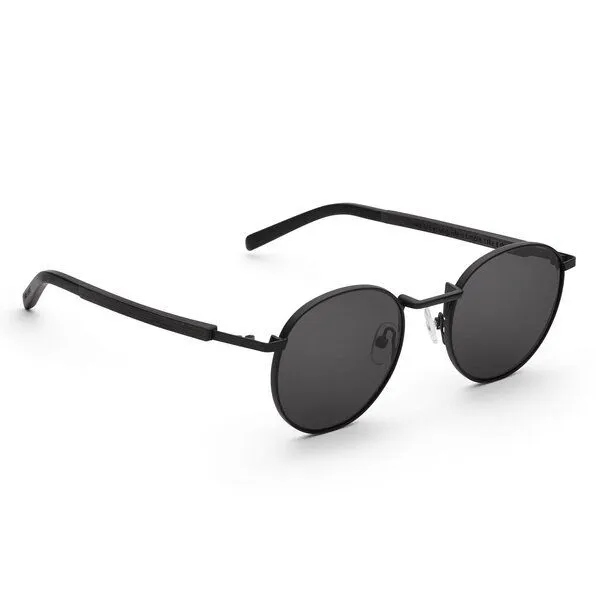TAKE A SHOT Take a Shot Runde Sonnenbrille aus Holz und Metall für Damen und Herren, Schwarz (schwarz / eiche / grau), – Produktbild 2 von 4