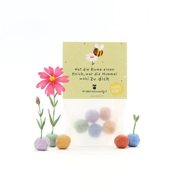 Die Stadtgärtner Die Stadtgärtner 5 bunte Blumenmurmeln im Tütchen mit Wildblumensaatgut | Als Dankeschön, Gastgeschenk & kleine Grüße für Gärtner – Produktbild 1 von 4