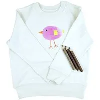 MelaDi Meladi Kinder Sweater aus Biobaumwolle - Lila Vogel auf Natural Raw, Natural white, – Produktbild 1 von 1