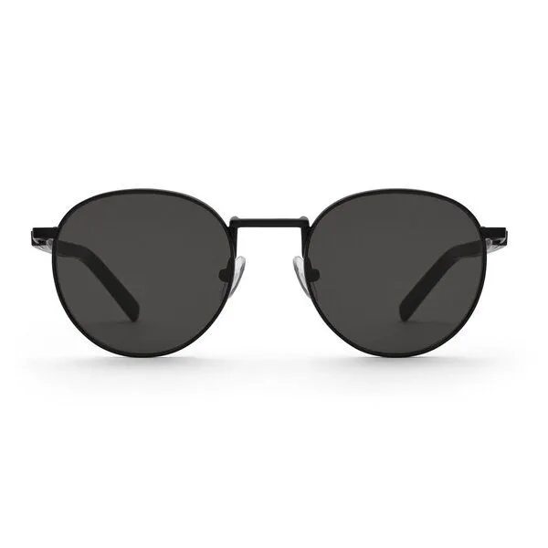 TAKE A SHOT Take a Shot Runde Sonnenbrille aus Holz und Metall für Damen und Herren, Schwarz (schwarz / eiche / grau), – Produktbild 1 von 4