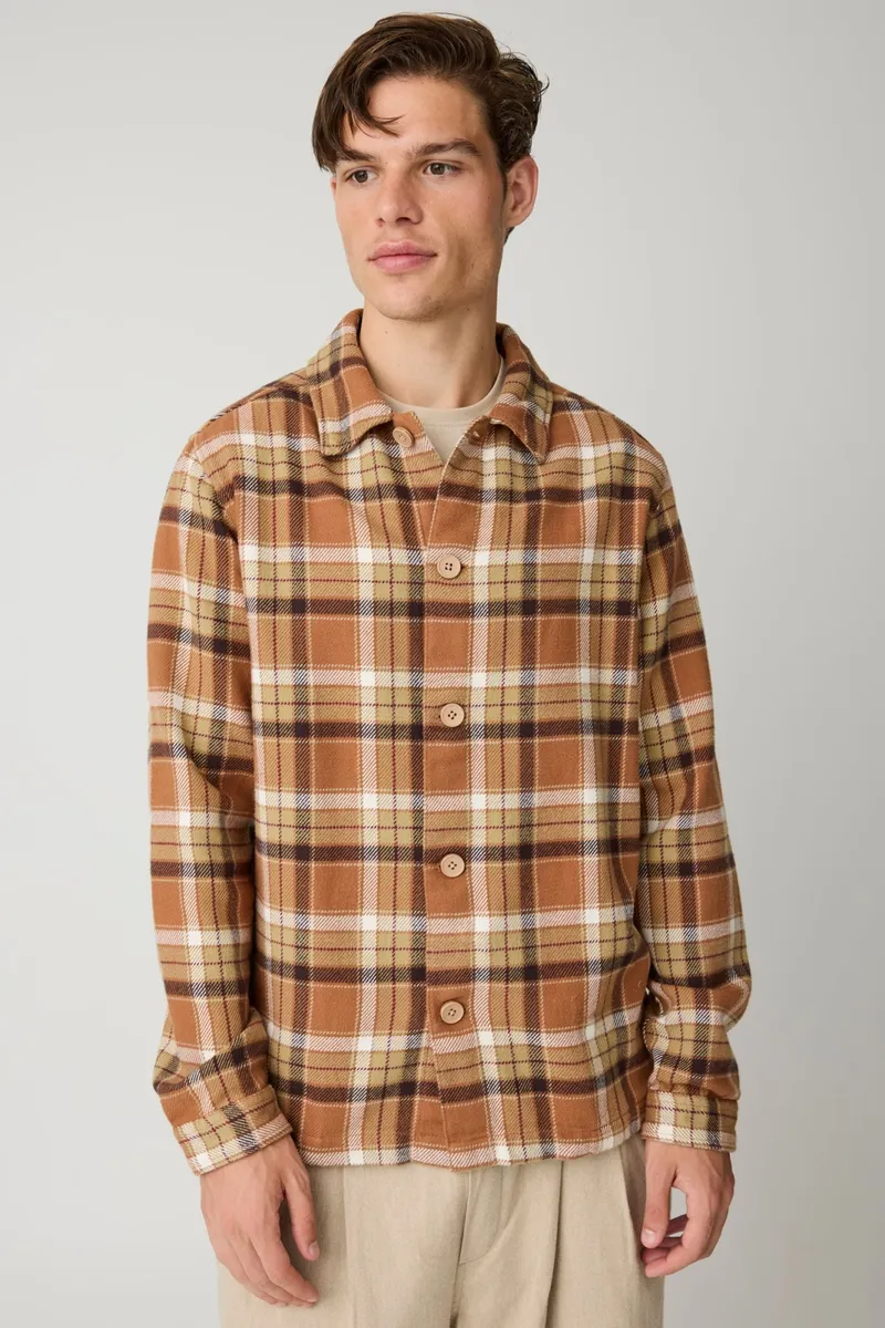 KnowledgeCotton Apparel KnowledgeCotton Apparel Herren vegan Overshirt Flannel Check Beige Kariert, Beige, – Produktbild 2 von 2