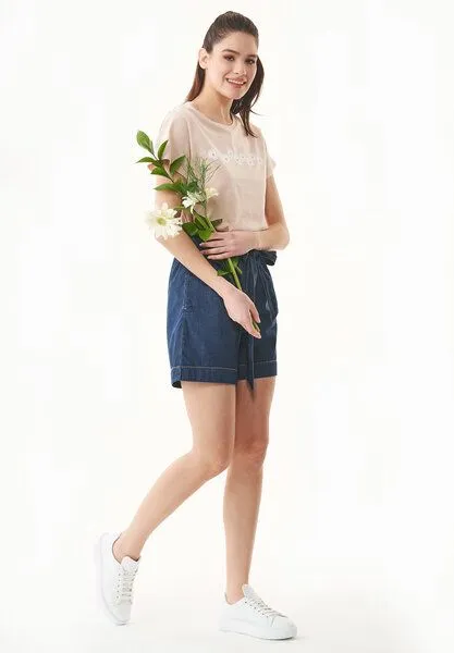 ORGANICATION ORGANICATION Paperbag-Shorts aus Bio-Baumwolle in Denim-Optik, Blue, – Produktbild 2 von 4