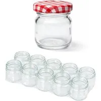 mikken mikken 10 kleine Einmachgläser 40 ml mit Schraubdeckel verschiedene Farben, Rot-weiss kariert, – Produktbild 1 von 1