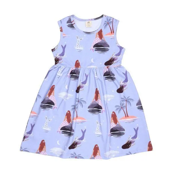 Walkiddy Kinderkleid GOTS zertifiziert, lila, Meerjungfrau-Allover, 95% Bio-Baumwolle, Kurzarm, weich – Walkiddy – Produktbild 1 von 2
