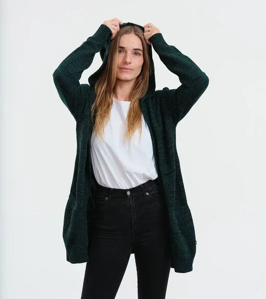 Gary Mash GARY MASH Long-Cardigan Vera mit Kapuze aus Biobaumwolle, Grün-schwarz mélange (grün), – Produktbild 3 von 4